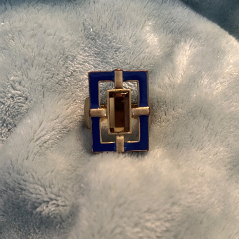 Blue and Silver Geometric Ring